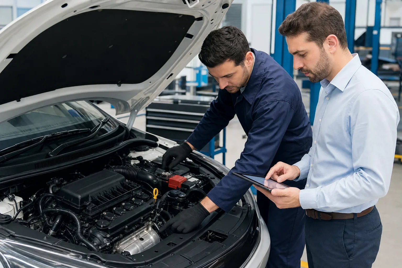 Despachante cadastrando motor de veículo em sistema digital.